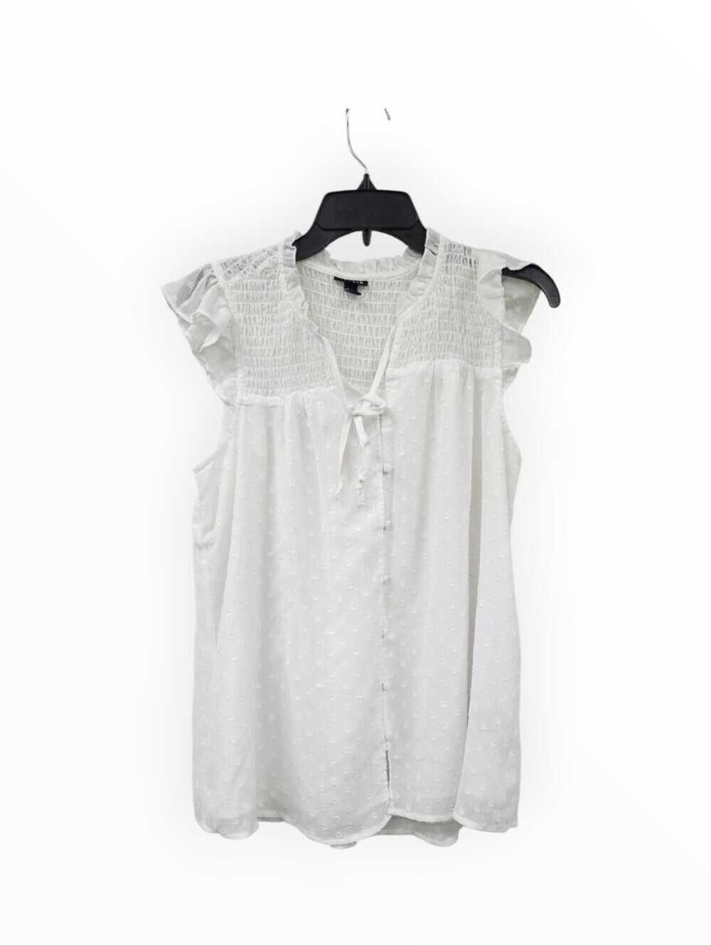 Torrid 00 White Swiss Dot Tie-Front Sleeveless Top